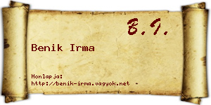 Benik Irma névjegykártya